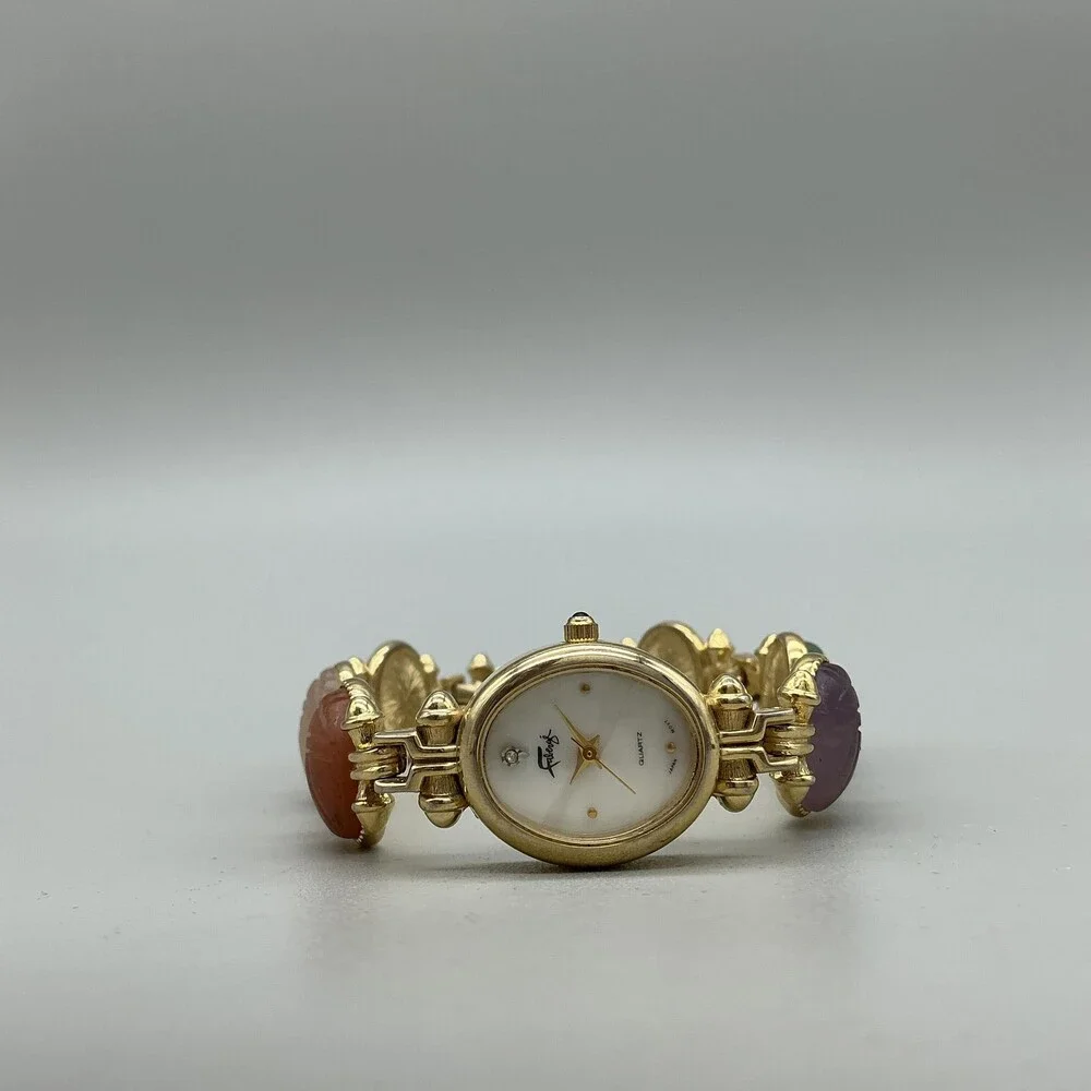 Faberge Scarab Womens Watch 19mm MOP Dial Gold Tone Multicolor New Battery 7.75